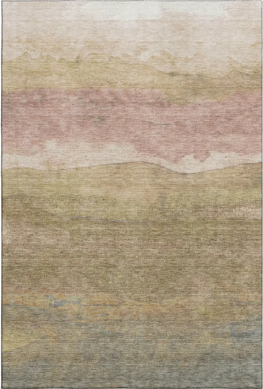 Tan And Beige Striped Washable Area Rug With UV Protection Photo 3