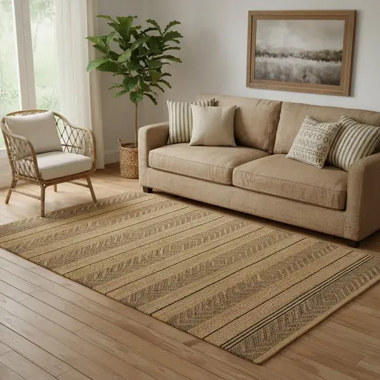 Tan And Black Jute Striped Hand Woven Area Rug Photo 1