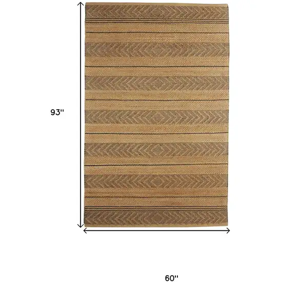 Tan And Black Jute Striped Hand Woven Area Rug Photo 3