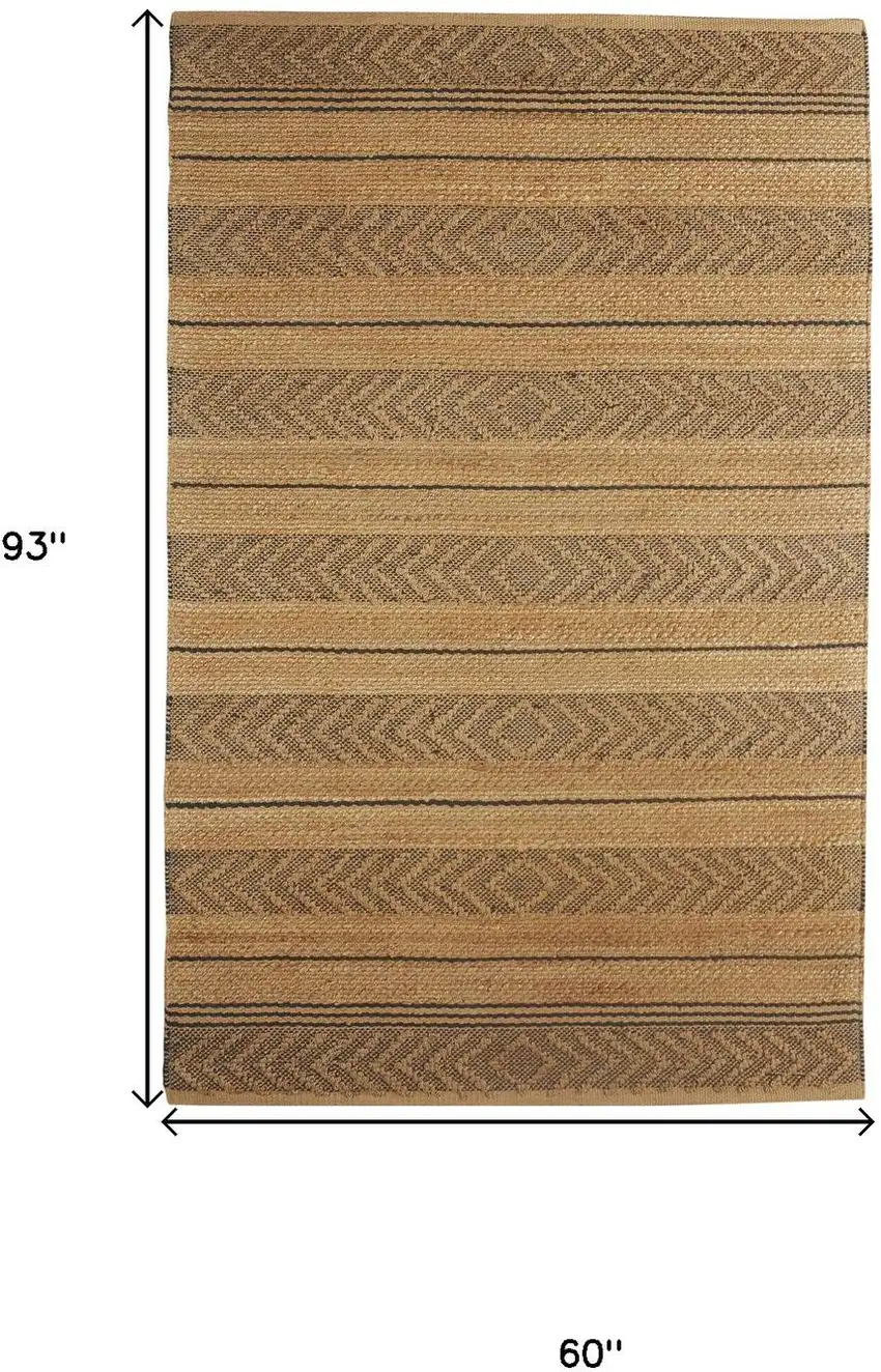 Tan And Black Jute Striped Hand Woven Area Rug Photo 3