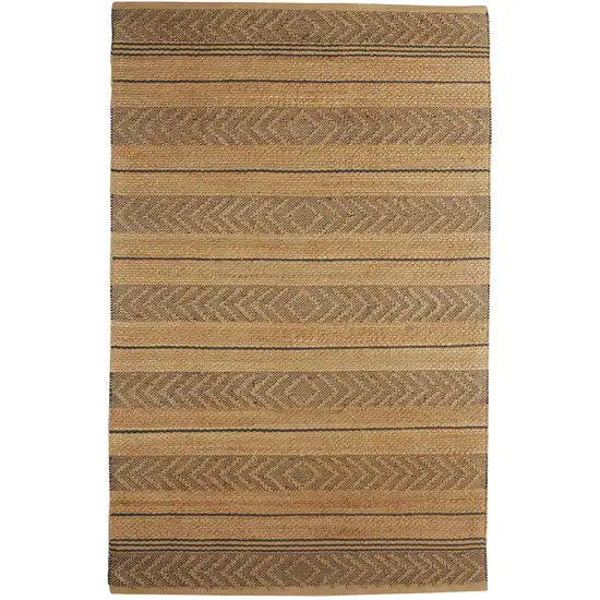 Tan And Black Jute Striped Hand Woven Area Rug Photo 2