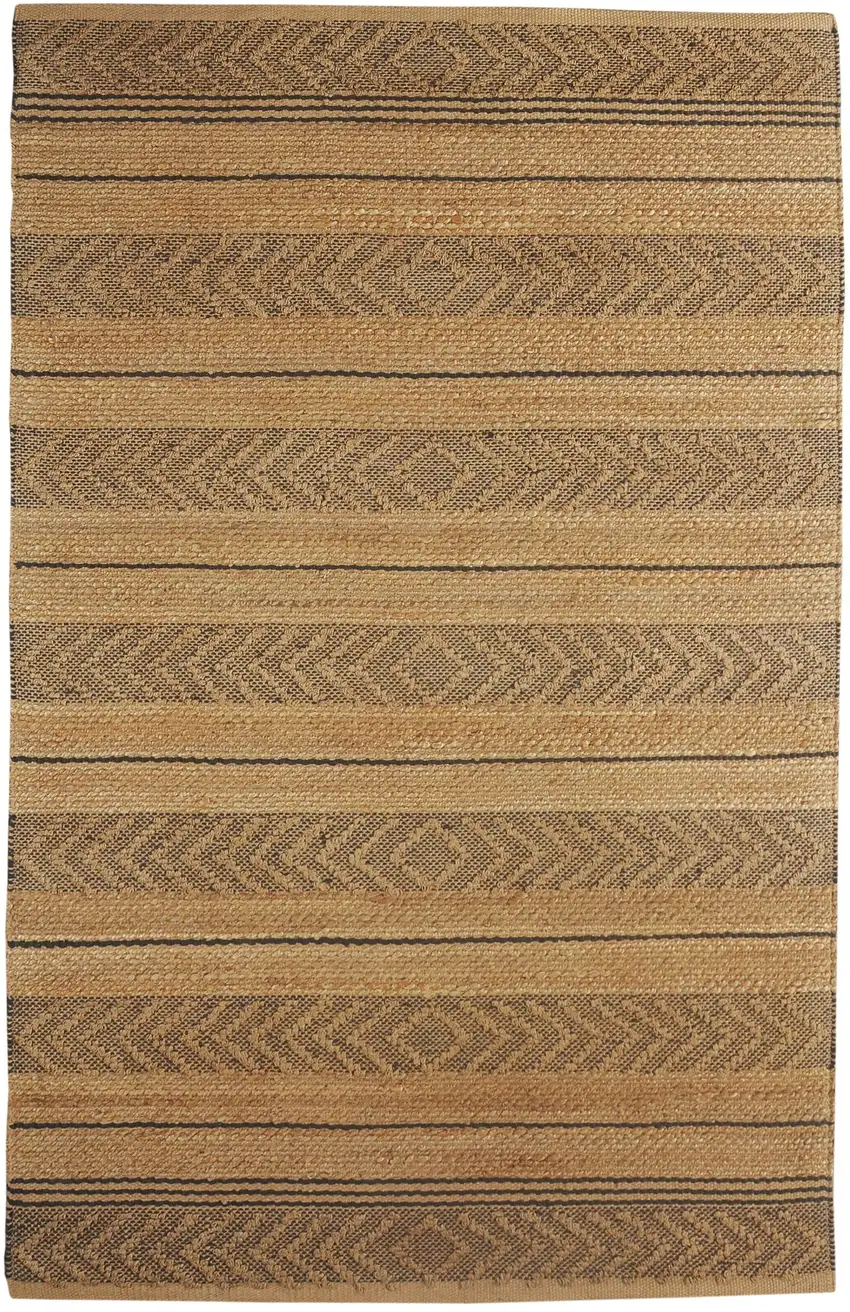Tan And Black Jute Striped Hand Woven Area Rug Photo 2