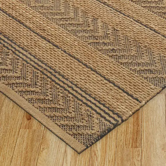 Tan And Black Jute Striped Hand Woven Area Rug Photo 7