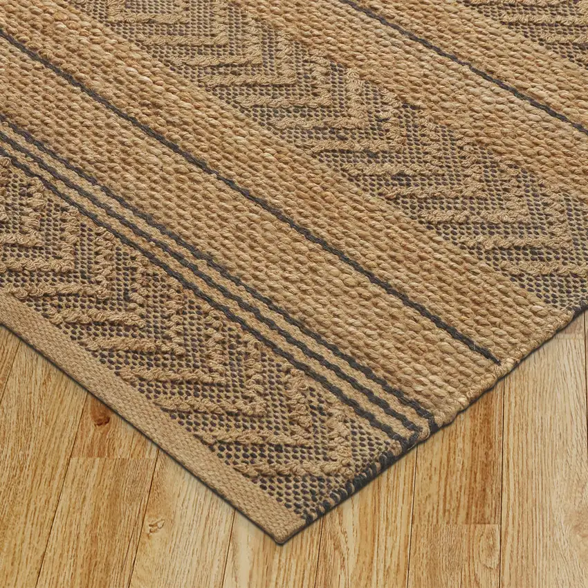 Tan And Black Jute Striped Hand Woven Area Rug Photo 7