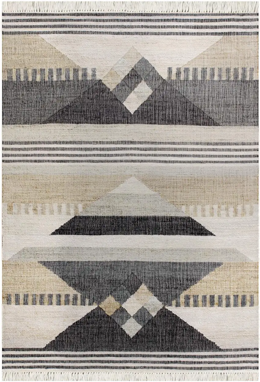 Tan And Black Jute Tribal Hand Woven Area Rug Photo 2