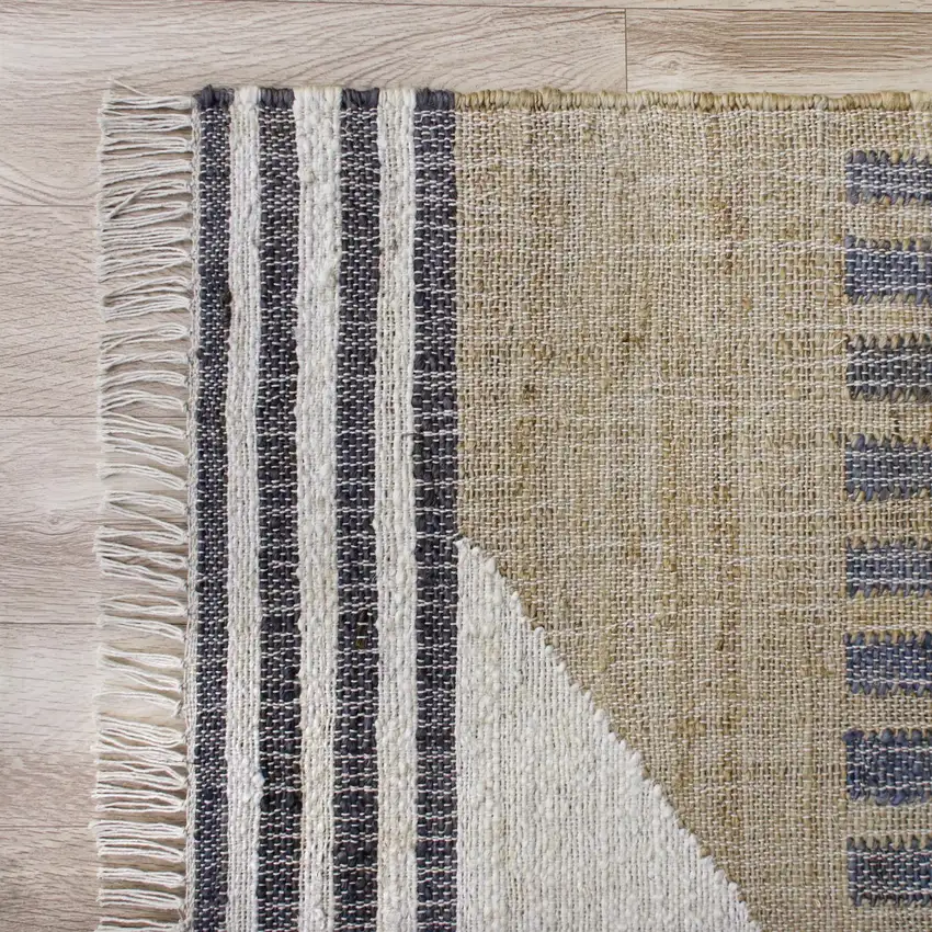 Tan And Black Jute Tribal Hand Woven Area Rug Photo 5