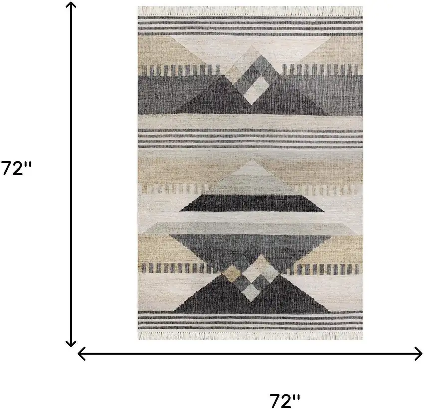 Tan And Black Jute Tribal Hand Woven Area Rug Photo 8