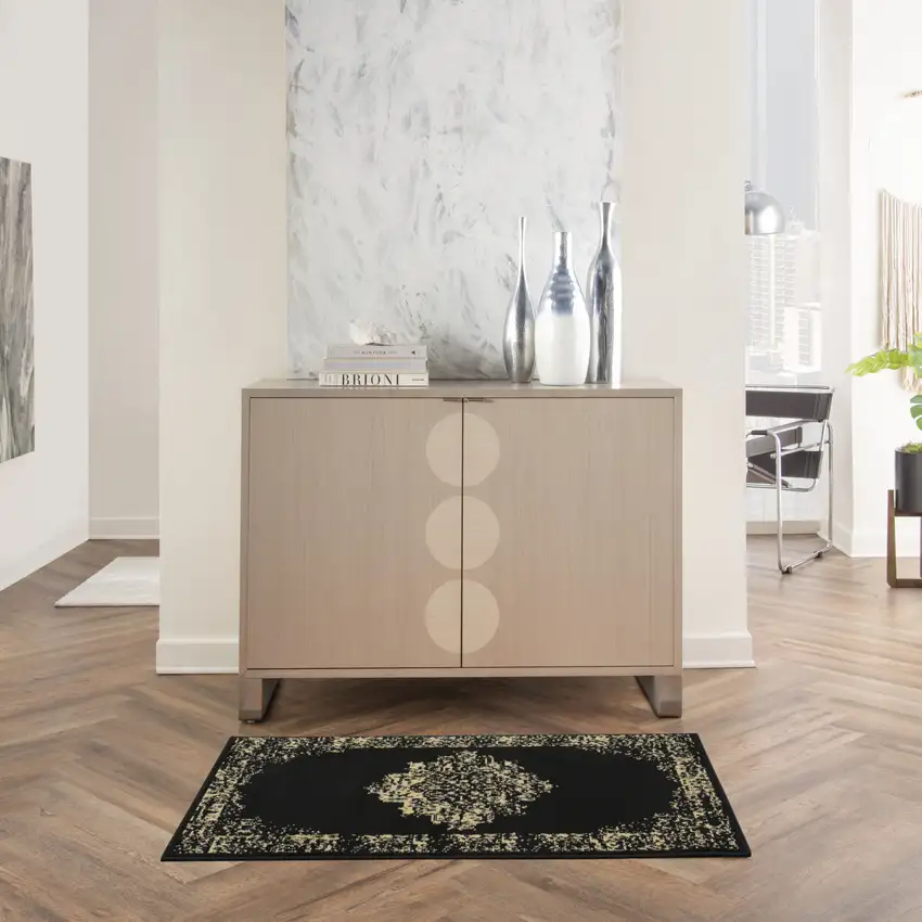 Tan And Black Medallion Distressed Area Rug Photo 8