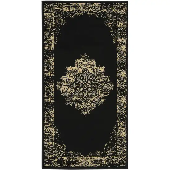 Tan And Black Medallion Distressed Area Rug Photo 7