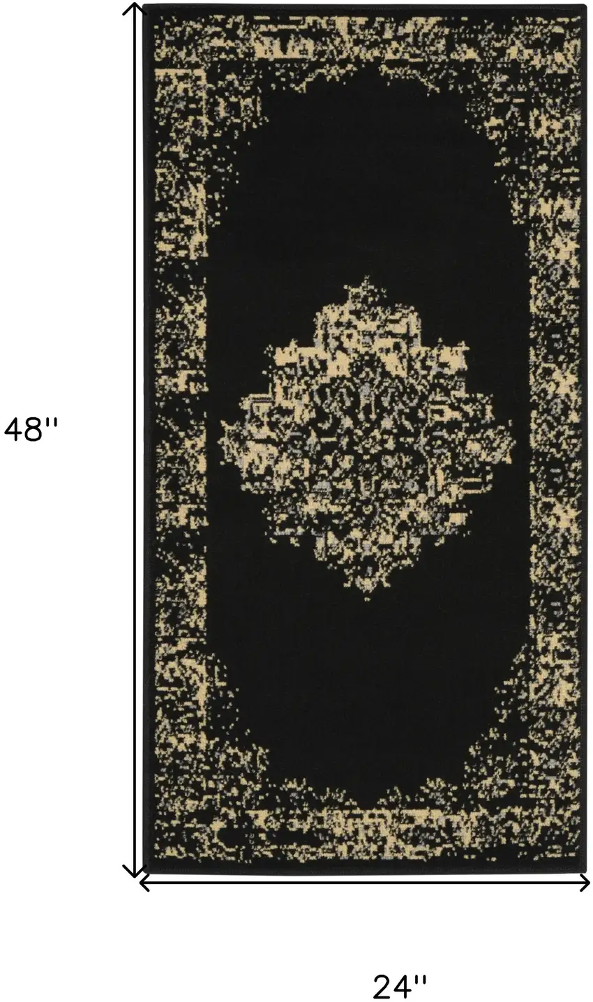 Tan And Black Medallion Distressed Area Rug Photo 3