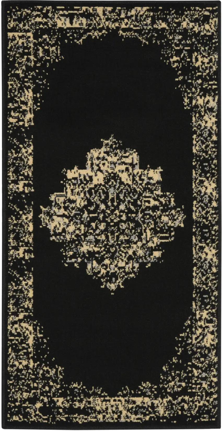 Tan And Black Medallion Distressed Area Rug Photo 2