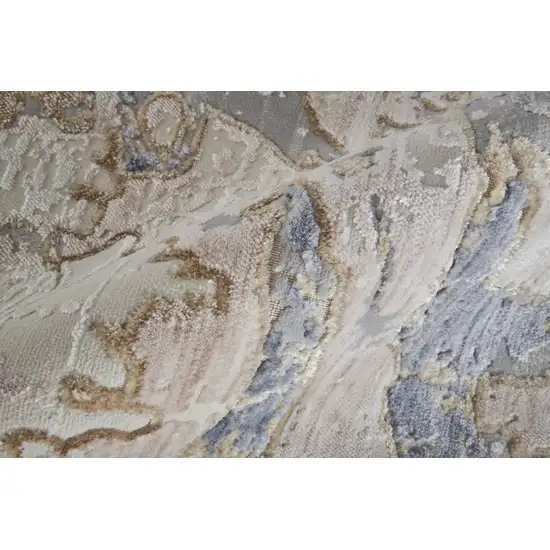Tan Blue And Beige Abstract Distressed Area Rug Photo 6