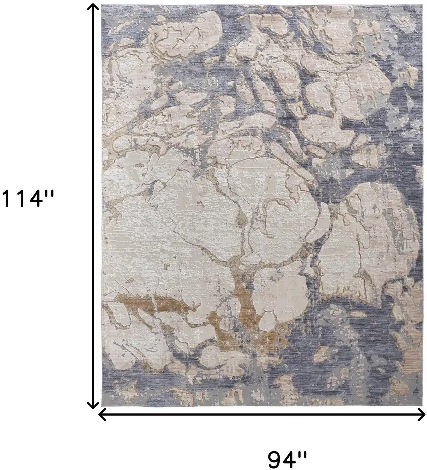 Tan And Blue Abstract Power Loom Distressed Area Rug Photo 10