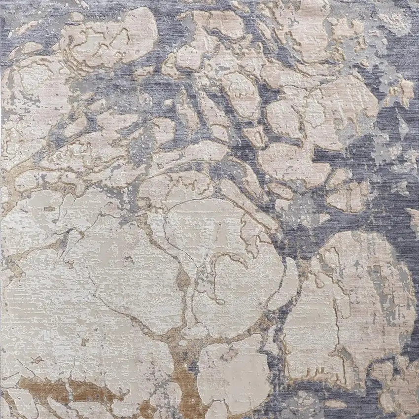 Tan Blue And Beige Abstract Distressed Area Rug Photo 5