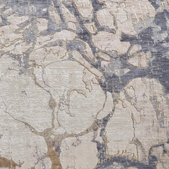 Tan Blue And Beige Abstract Distressed Area Rug Photo 4