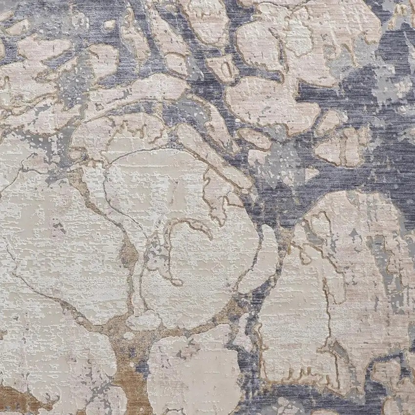 Tan Blue And Beige Abstract Distressed Area Rug Photo 4