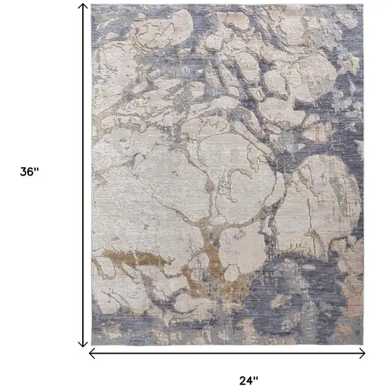 Tan Blue And Beige Abstract Distressed Area Rug Photo 3