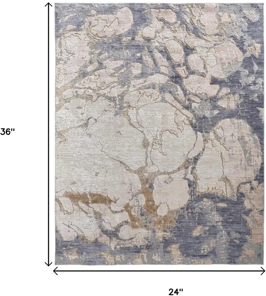 Tan Blue And Beige Abstract Distressed Area Rug Photo 3