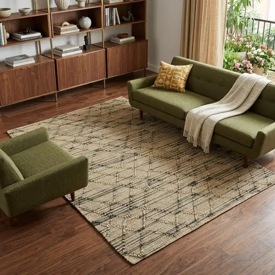 Tan And Blue Jute Argyle Hand Knotted Area Rug Photo 1