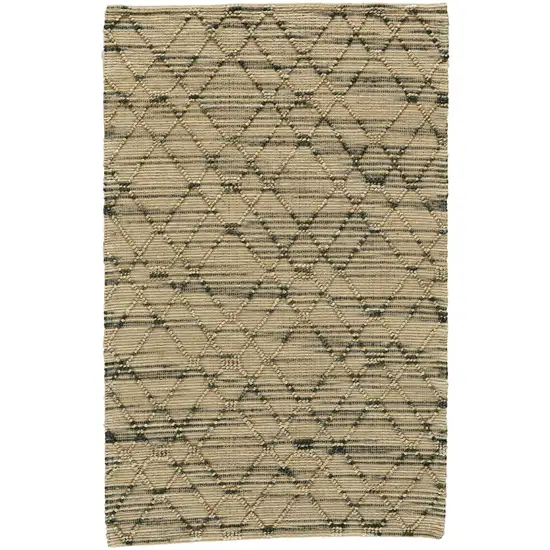 Tan And Blue Jute Argyle Hand Knotted Area Rug Photo 2