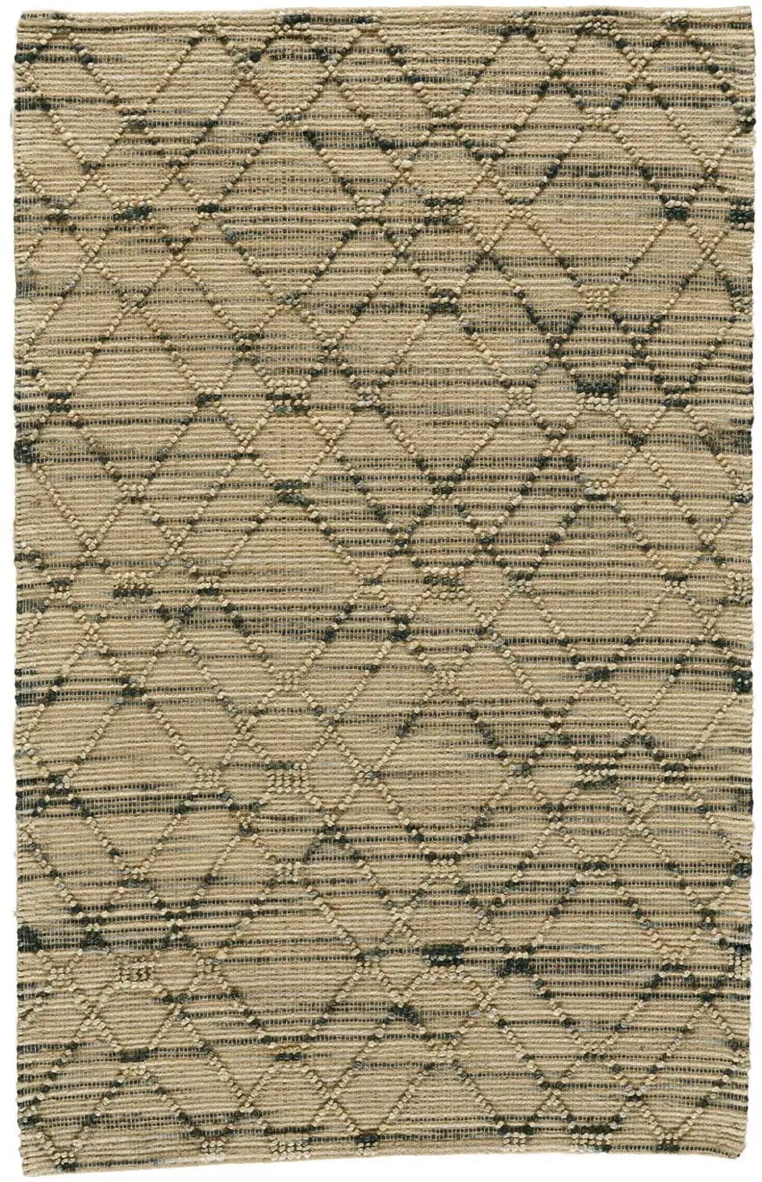 Tan And Blue Jute Argyle Hand Knotted Area Rug Photo 2