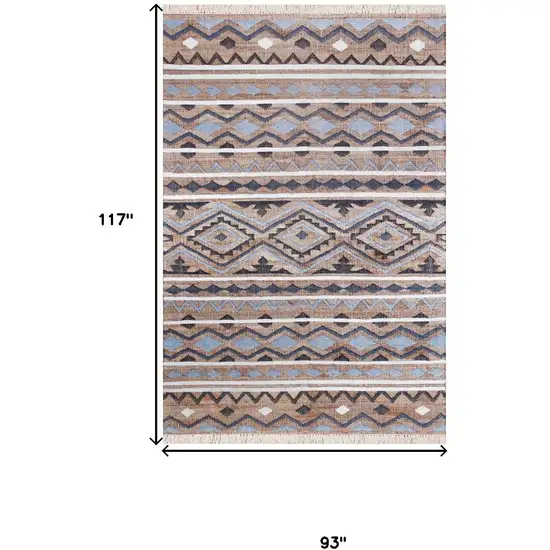 Tan And Blue Jute Geometric Hand Woven Area Rug Photo 3