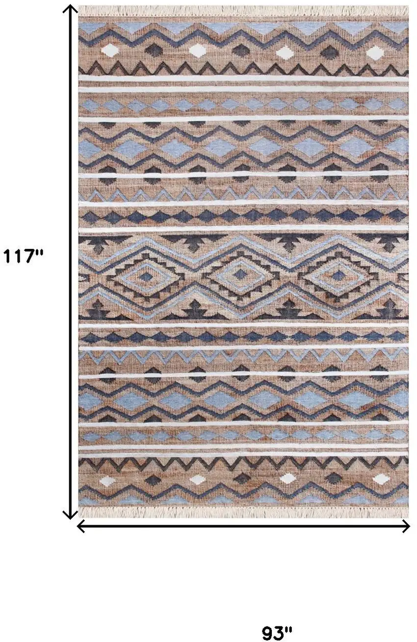 Tan And Blue Jute Geometric Hand Woven Area Rug Photo 3