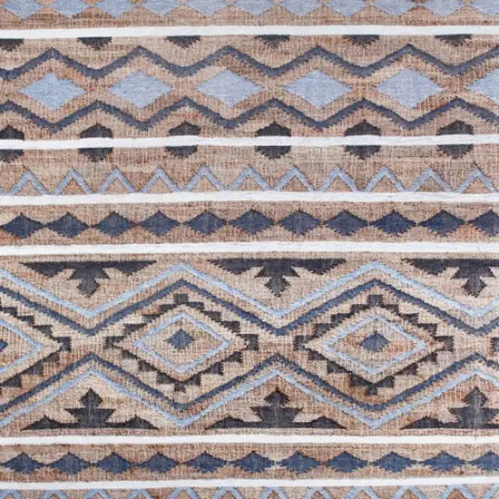 Tan And Blue Jute Geometric Hand Woven Area Rug Photo 4