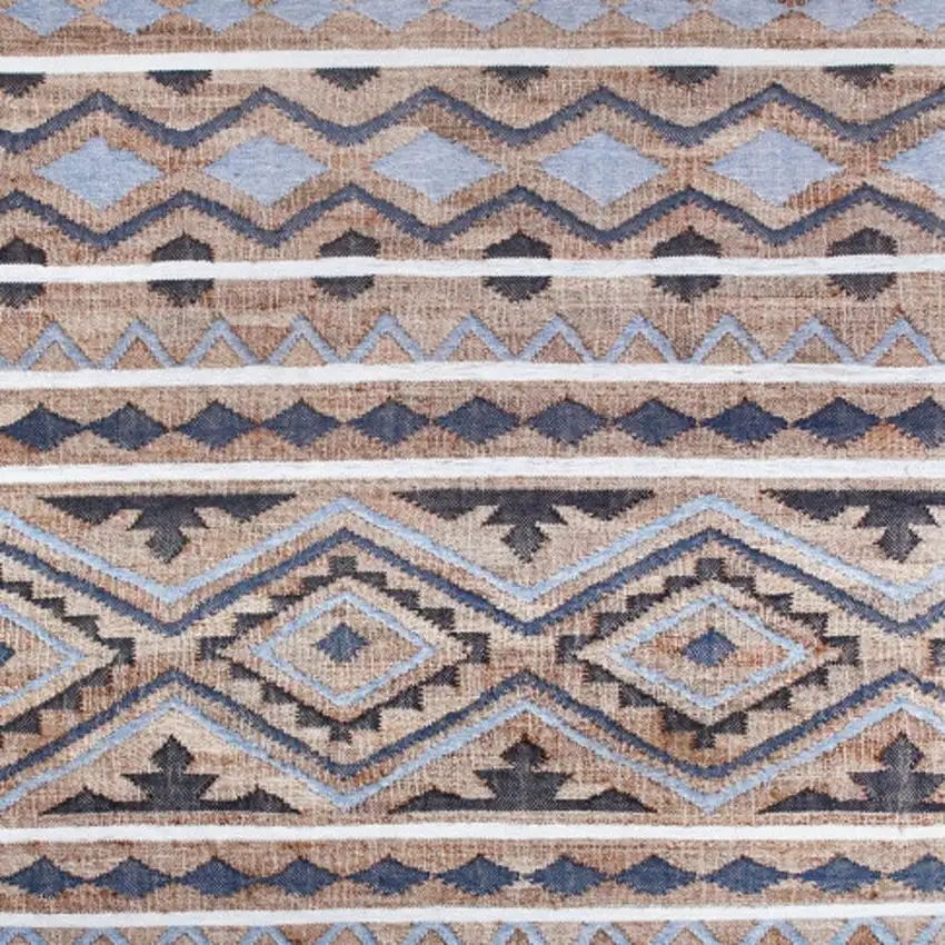Tan And Blue Jute Geometric Hand Woven Area Rug Photo 4