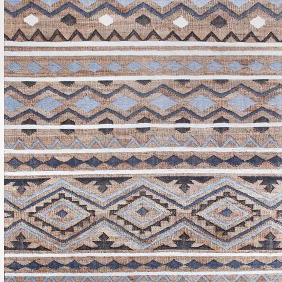 Tan And Blue Jute Geometric Hand Woven Area Rug Photo 5