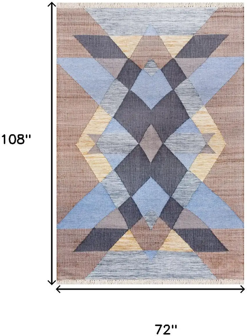 Tan And Blue Jute Geometric Hand Woven Area Rug Photo 3