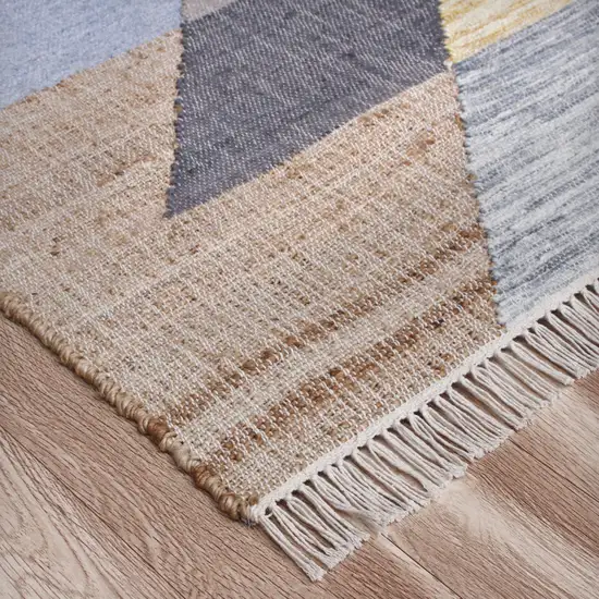 Tan And Blue Jute Geometric Hand Woven Area Rug Photo 9