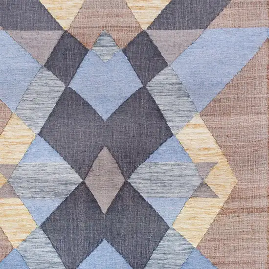 Tan And Blue Jute Geometric Hand Woven Area Rug Photo 4