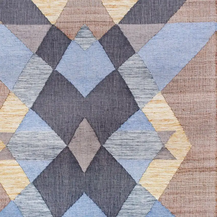 Tan And Blue Jute Geometric Hand Woven Area Rug Photo 4