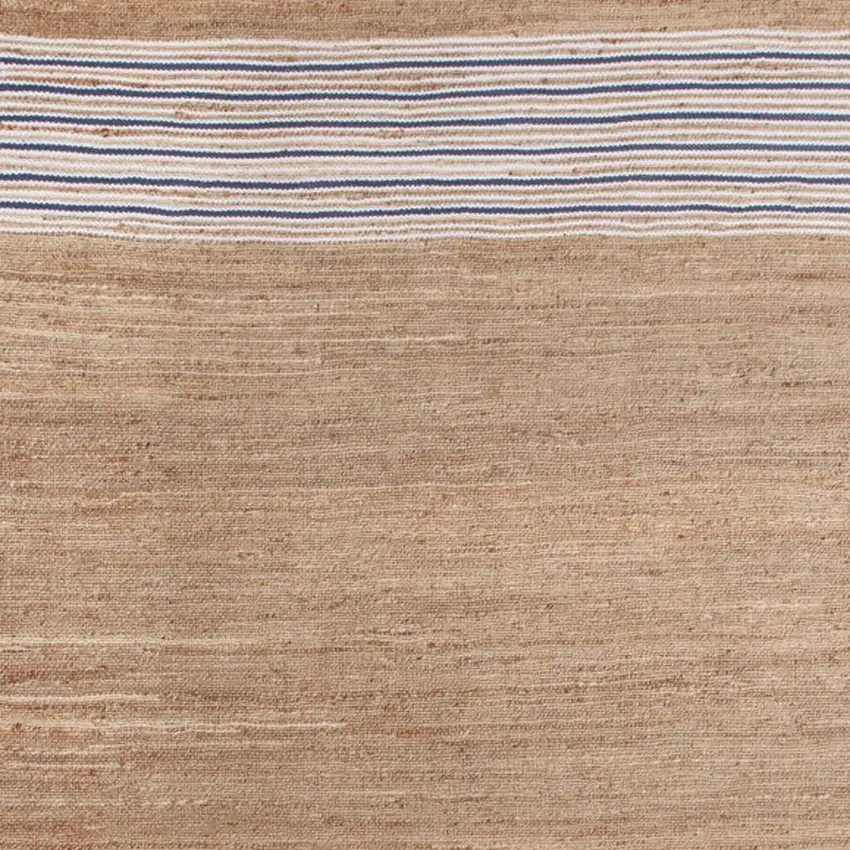 Tan And Blue Jute Striped Hand Woven Area Rug Photo 2