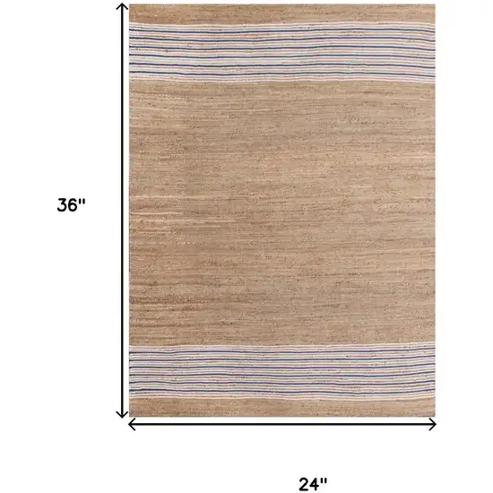 Tan And Blue Jute Striped Hand Woven Area Rug Photo 8