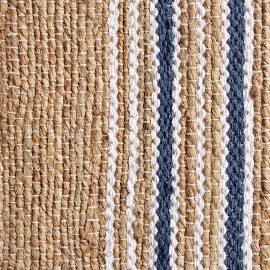 Tan And Blue Jute Striped Hand Woven Area Rug Photo 7