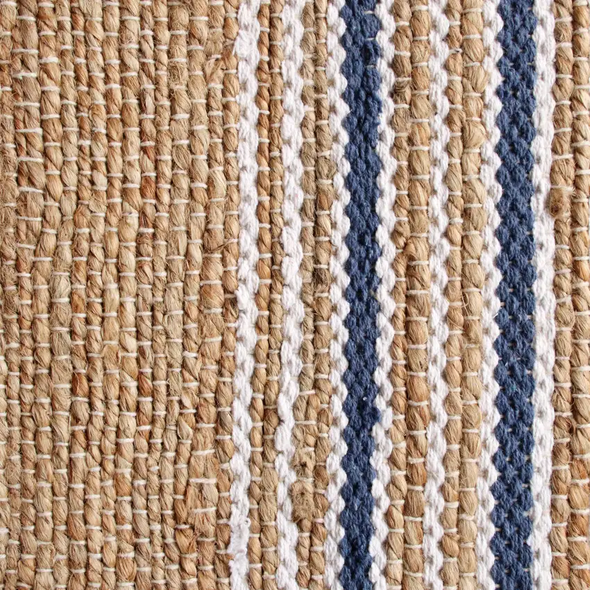 Tan And Blue Jute Striped Hand Woven Area Rug Photo 7