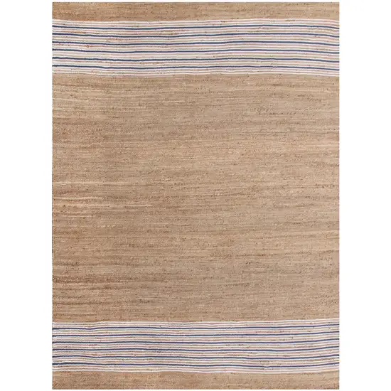 Tan And Blue Jute Striped Hand Woven Area Rug Photo 1