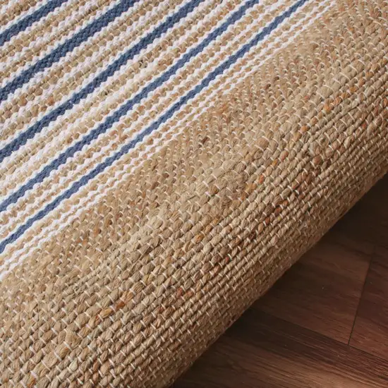 Tan And Blue Jute Striped Hand Woven Area Rug Photo 4