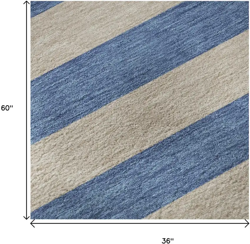 Tan And Blue Striped Washable Area Rug With UV Protection Photo 9
