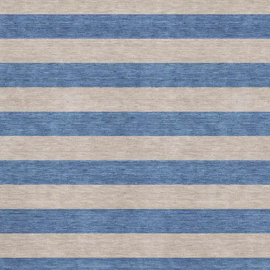 Tan And Blue Striped Washable Area Rug With UV Protection Photo 4