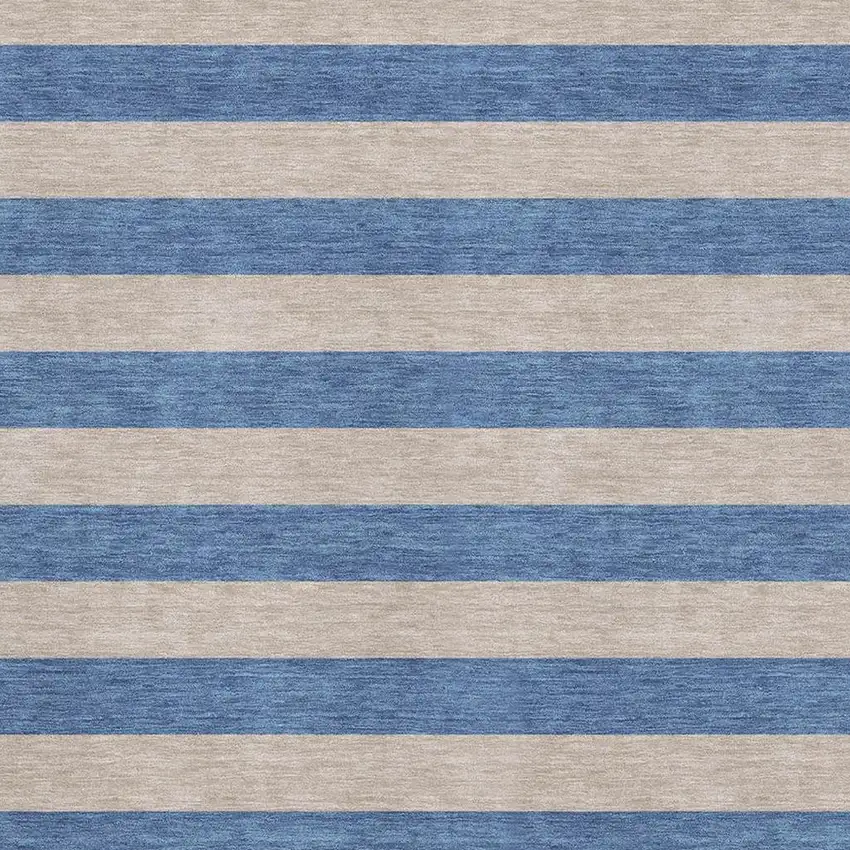 Tan And Blue Striped Washable Area Rug With UV Protection Photo 4