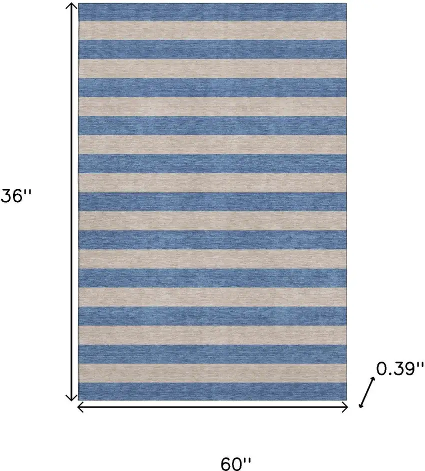 Tan And Blue Striped Washable Area Rug With UV Protection Photo 3