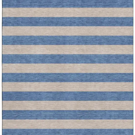 Tan And Blue Striped Washable Area Rug With UV Protection Photo 7