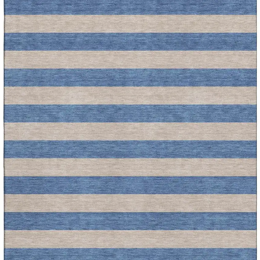 Tan And Blue Striped Washable Area Rug With UV Protection Photo 7