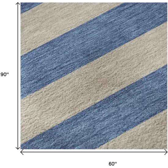 Tan And Blue Striped Washable Area Rug With UV Protection Photo 9