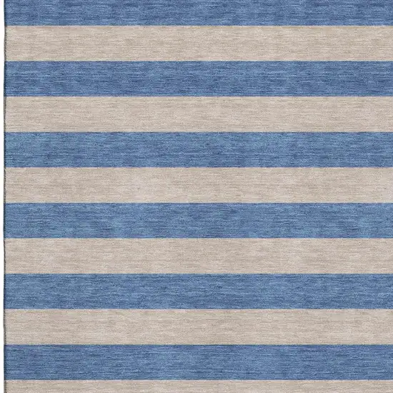 Tan And Blue Striped Washable Area Rug With UV Protection Photo 6