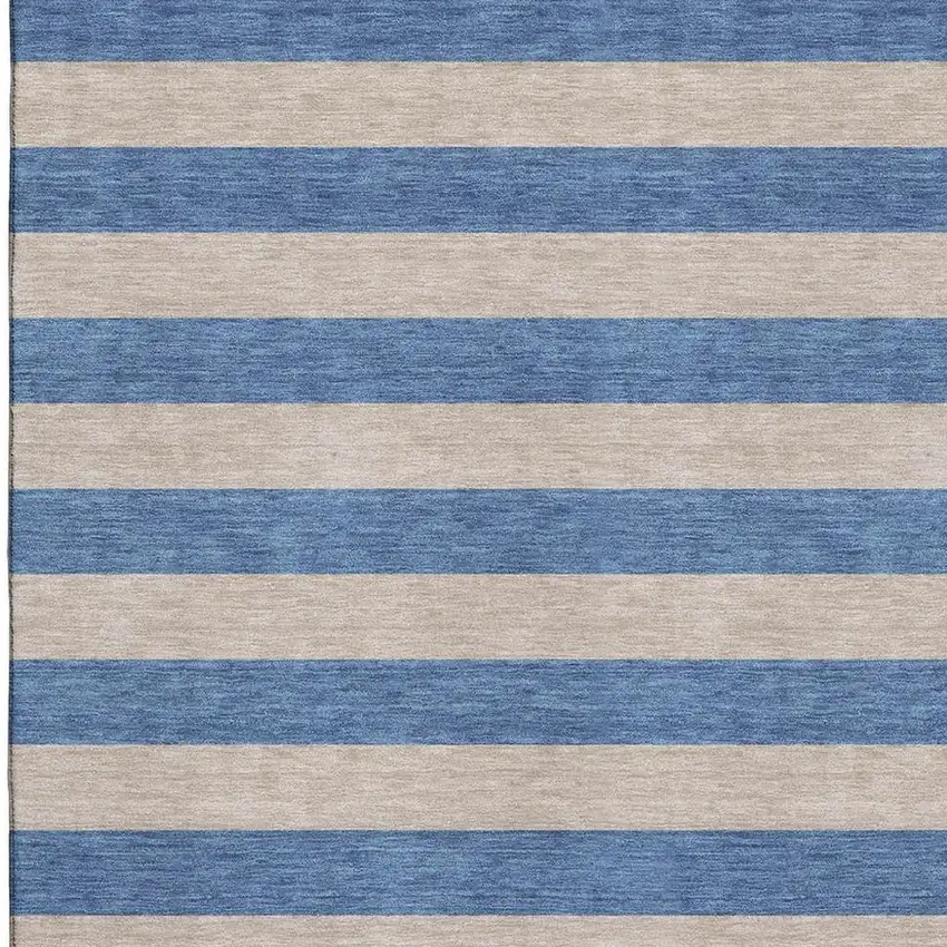 Tan And Blue Striped Washable Area Rug With UV Protection Photo 6