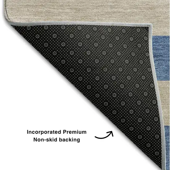 Tan And Blue Striped Washable Area Rug With UV Protection Photo 6